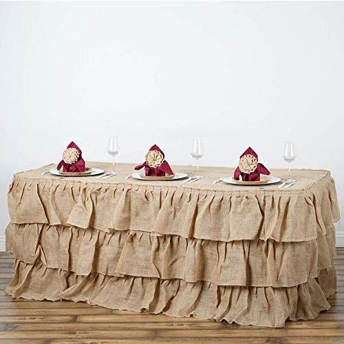 Balsa Circle 21 feet x 29-Inch Natural Brown 3 Tiers Ruffled Burlap Table Skirt Linens Wedding Party Event Decorations Kitchen Dining