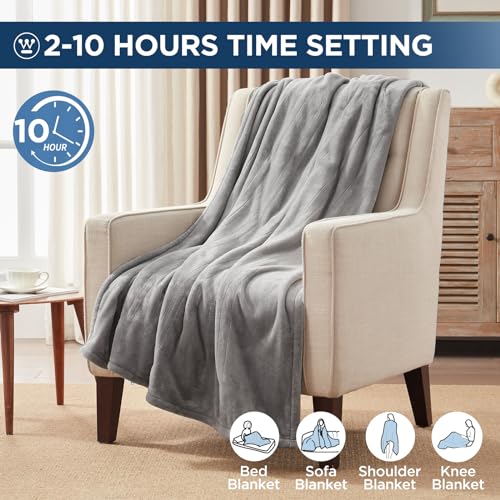 Westinghouse Electric Blanket Heated Throw, Super Cozy Soft Flannel 50"" x 60"" Heated Throw with 6 Fast Heating Levels & 2-10 Auto-Off, Machine Washable, ETL&FCC Certification, Light Grey