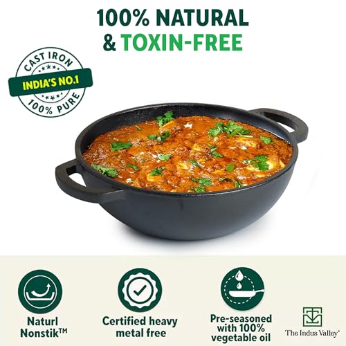 The Indus Valley Pre-Seasoned Cast Iron Kadai with Flat Handles | Medium, 25.4 cm/10 inch, 2.3Ltr, 2.5kg | Naturally Nonstick Kadhai, 100% Pure &... - Image 5
