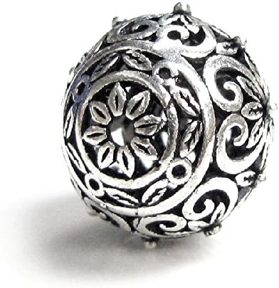 925 Sterling Silver Bali Round 12mm Flower Pattern Focal Ball Spacer Bead