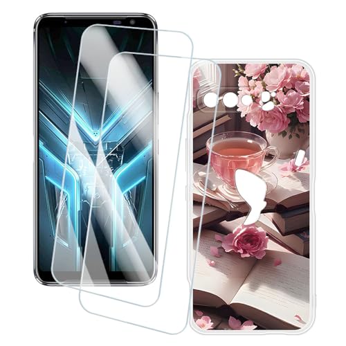 OAGELIM 2�Z�b�g �X�N���[���v���e�N�^�[ + �P�[�X Asus ROG Phone 3 Strix ZS661KS (6.59 �C���`) �Ƃ̌݊������� �A�[�e�B�X�e�B�b�N�J�X�^���v�����g�J�o�[�Ƌ����K���X�t�B���� �X�N���b�`�h�~ (�s���N�̌ߌ�