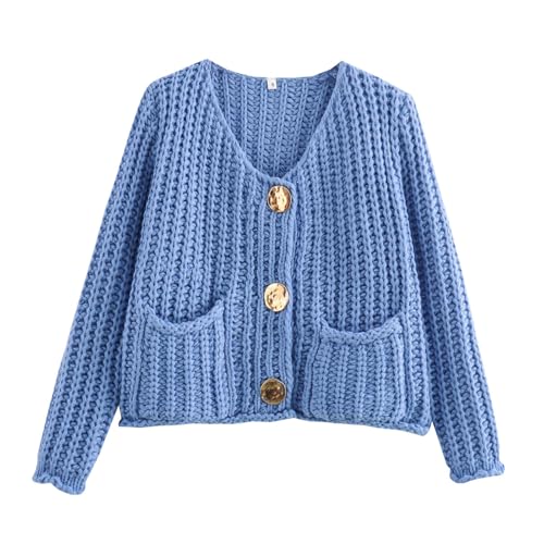 Women's Cropped Cardigan Sweater Long Sleeve Button Down