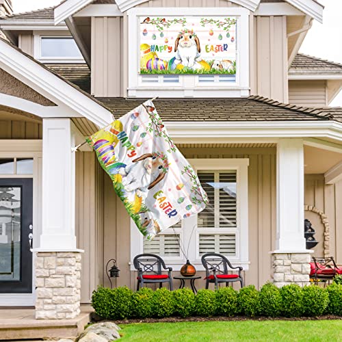 Senseven Happy Easter Bunny Rabbit Flag 3X5 Ft Banner, Easter Eggs Rabbits Birds Spring Banner With Brass Grommets For Home Porch Yard Farmhouse Outdoor Decor #TOP6