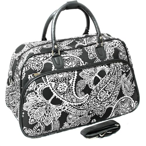 World Traveler 21-Inch Carry-On Shoulder Tote Duffel Bag, Black White Paisley, One Size