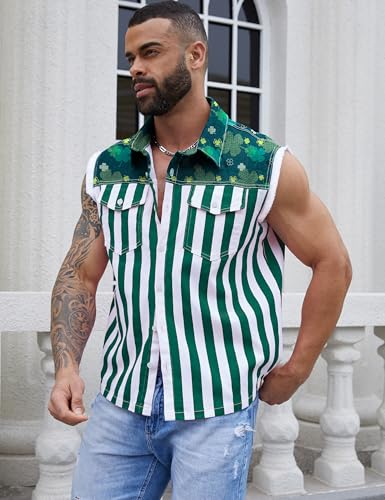 Image of Yuanbang Denim Vest for Men Print Sleeveless Jean Jacket Festival Clothing