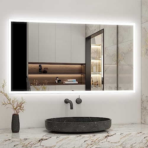 Biubiubath Bathroom LED Mirror 1200x700mm Dimmable 3 Colour with Demister Pad Touch Sensor Wall Switch Control Lights(Warm+Warm White+Cool White) Horizontal
