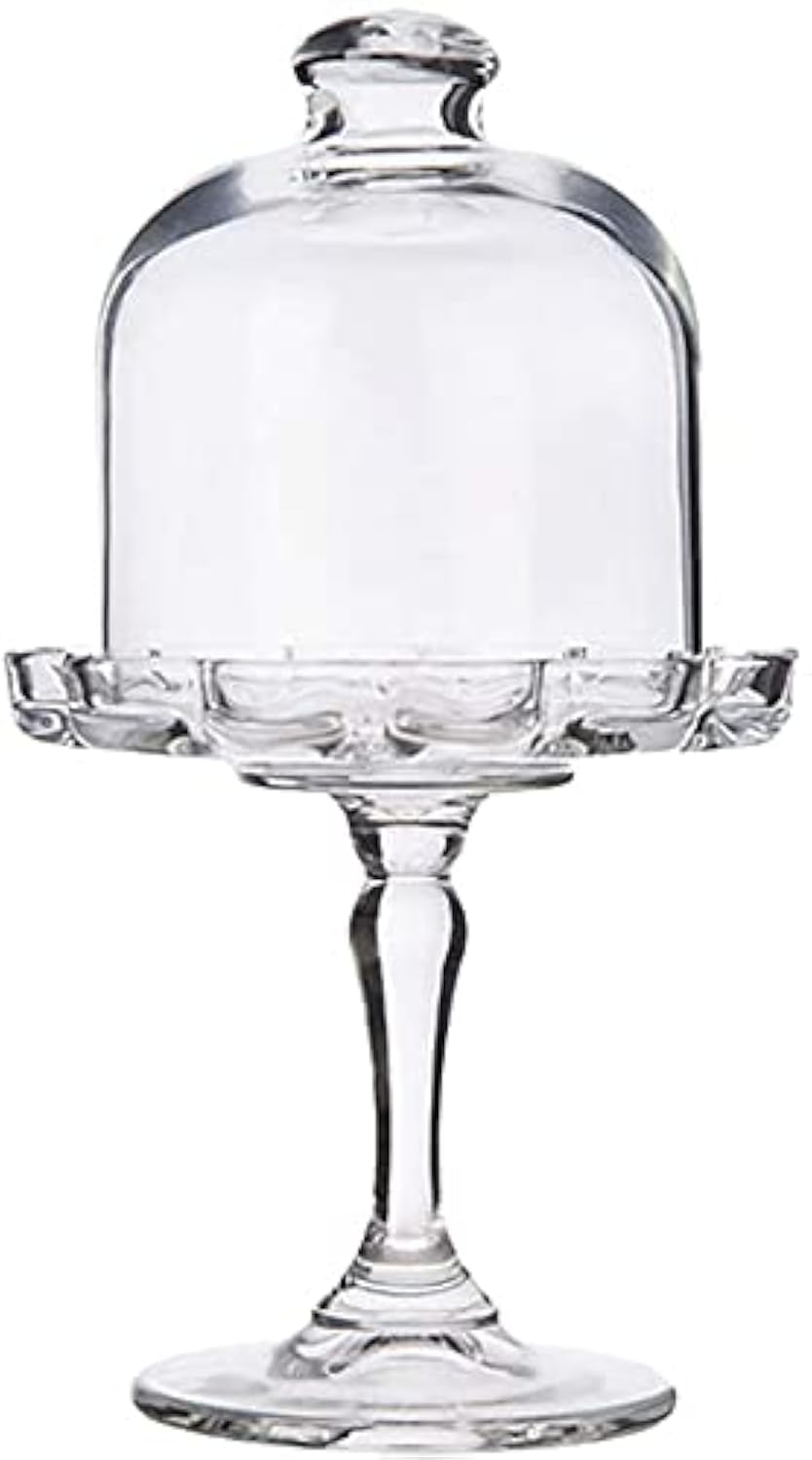 Decoret Mini Cake Stand Glass Cupcake Display Plate with Dome Cover Pedestal Dessert Stand Holder for Wedding Birthday Party Supplies (Flower)