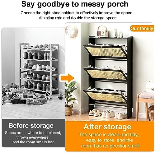 Shoe Storage Cabinet Cabinets Hallway Slim Cupboard Cupboards Hallways Slimline，Freestanding Shoe Cabinet - Space-Saving Storage Rack with Flip-Down Doors for Entryway, Stylish & Functional