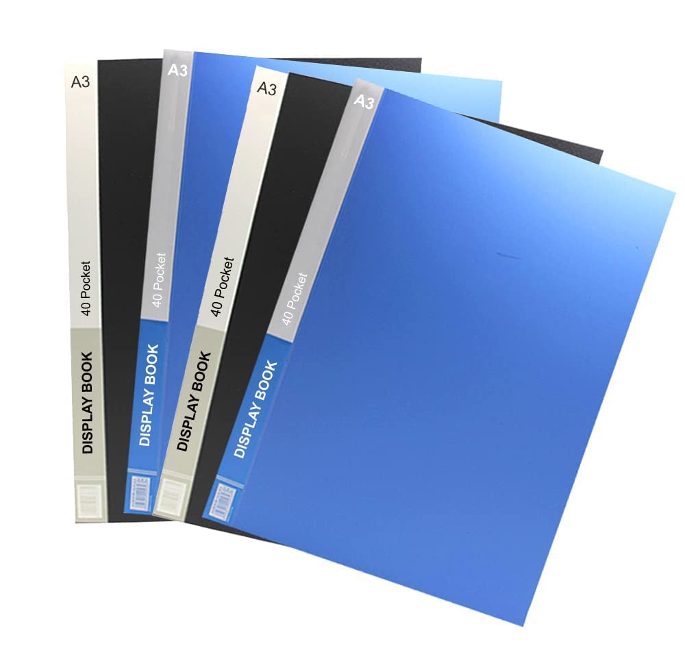 Display Book File and Folder A3 Size 40 Leaf for Certificates, Transparent Sleeves Pocket, Display Presentation Files (Multi-Colors)