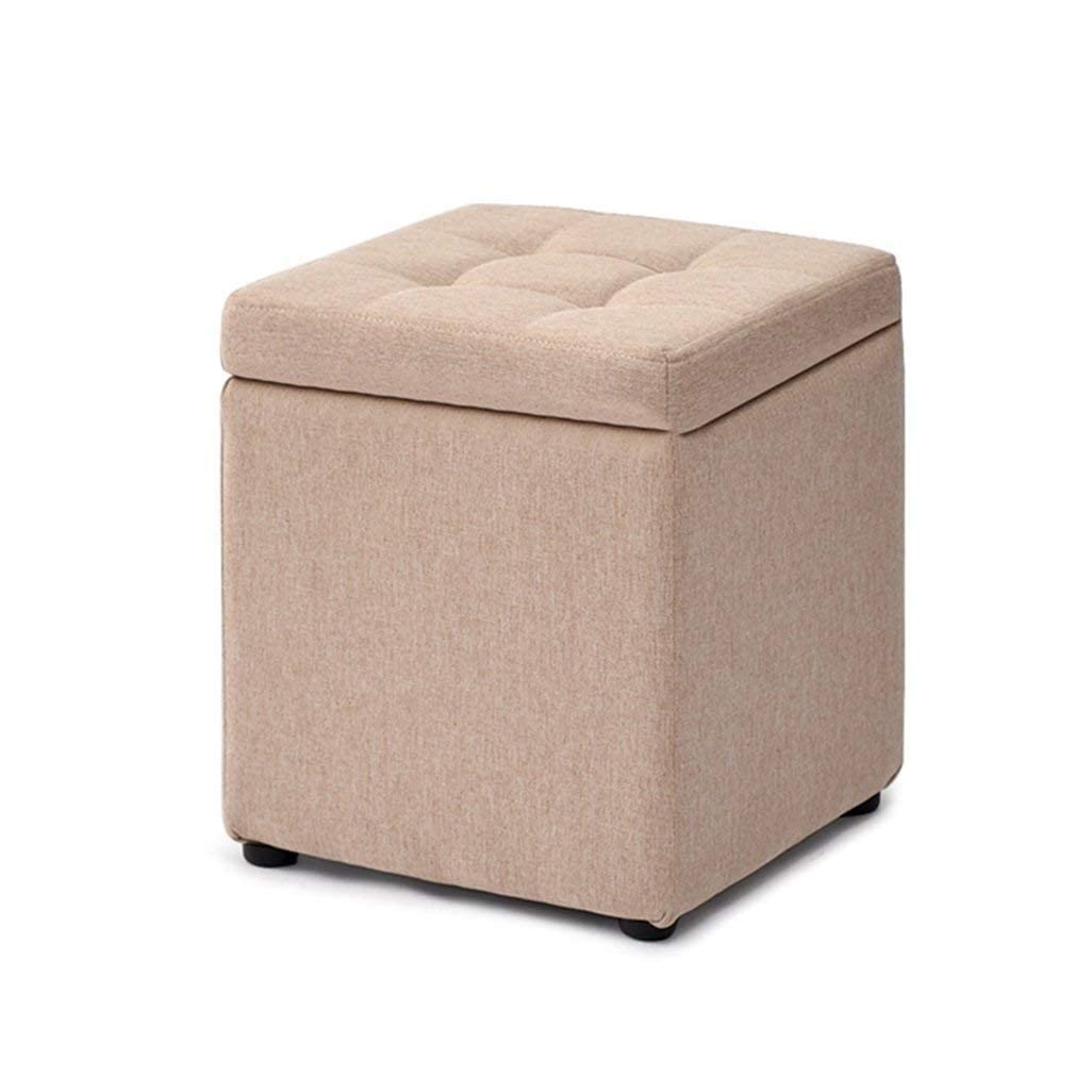 Banc de rangement en lin beige pour optimiser l'espace de votre couloir