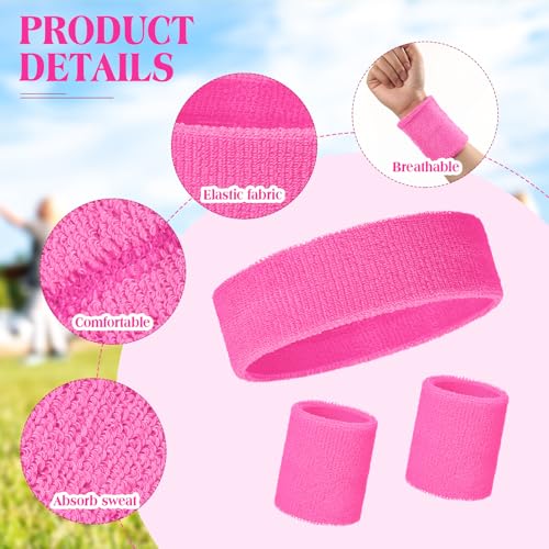 Image of Neon Sweatbands and Wristbands Bulk, Cotton Sports Headbands for Team Spirit, School Field Day, 80s 90s Party, Soccer Fan Accessories, Gym, Cheer and Group Events