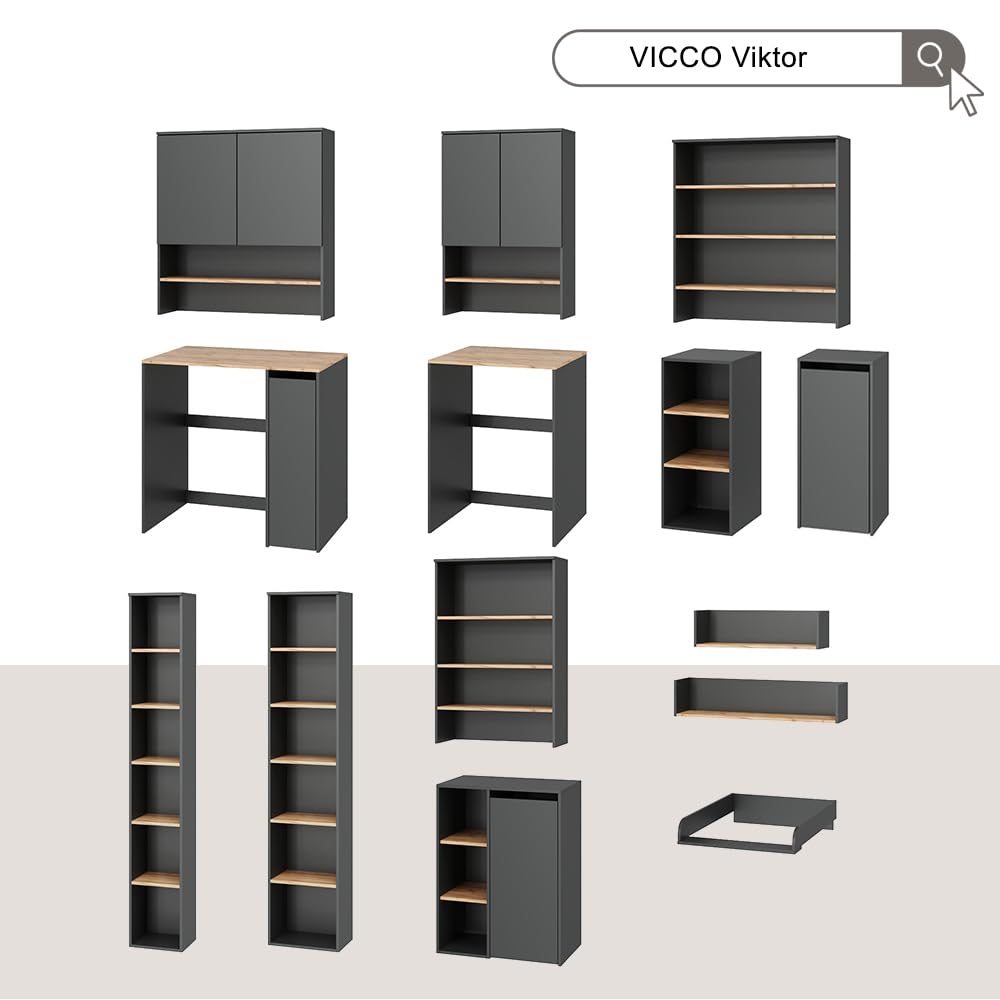 Vicco Armoire Machine à Laver Viktor, Anthracite/chêne doré, 68x88.2cm, pour Un Rangement Peu encombrant au-Dessus des Machines à Laver