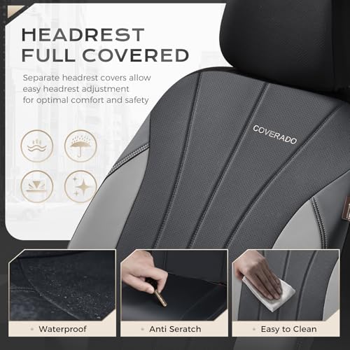Image of Coverado Car Seat Covers Full Set, 5 Seats Waterproof Nappa Leather Automotive Seat Protectors, Front & Rear Luxury Mesh Seat Covers,All-Weather Universal Fit for Most Cars SUVs, Trucks,Black&Grey