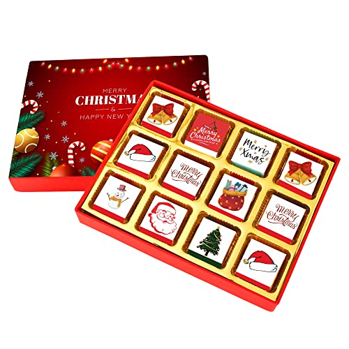 Image of Chocoloony Merry Christmas Chocolate Gift Box Assorted 12 pcs Milk Chocolate Bites