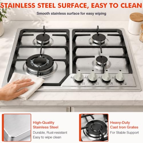 Image of Llamaviva 24 Inch Gas Cooktop, 4 Burner Propane Stove Top with 26,000 BTU
