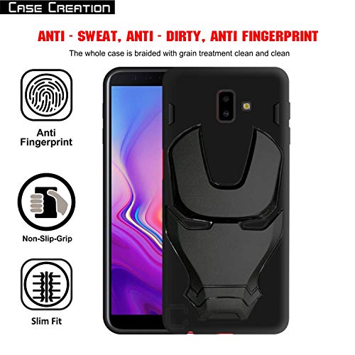 Image of COVERLY Official 3D Touch Feel Trending Marvel Avenger Logo Mask Soft Rugged Grip Iron Man Super Power Cartoon Movie Engraved Silicone Matte Back Cover for Samsung Galaxy J6+ 2018 -Black