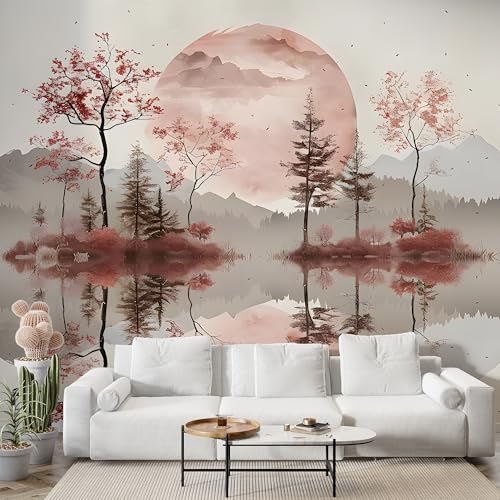 Papier peint panoramique forêt aquarelle pour masquer un mur sans colle - 2