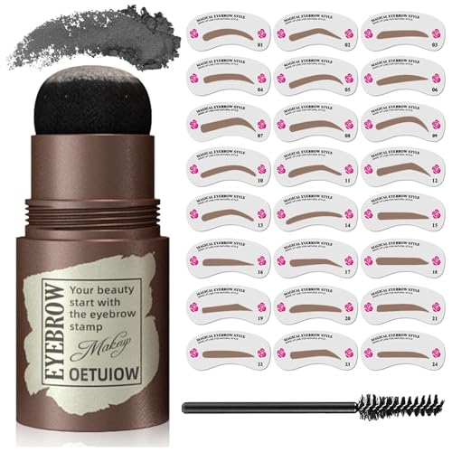 Eyebrow Stamp and Eyebrow Stencil Kit, Eye Brow Stencil Kit for Beginners 24 Reusable and Washable Eyebrow Shaping Kit, Brow Stencil and Stamp Kit Smudge-Proof & Long-Lasting (Dark Black)