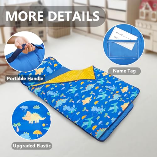 Image of Primlect Toddler Nap Mat with Removable Pillow and Fleece Blanket, Extra Large 55''x35'' Sleeping Bag, Washable, Light, Easy to Roll up, Perfect for Daycare, Preschool, Kindergarten, Travel