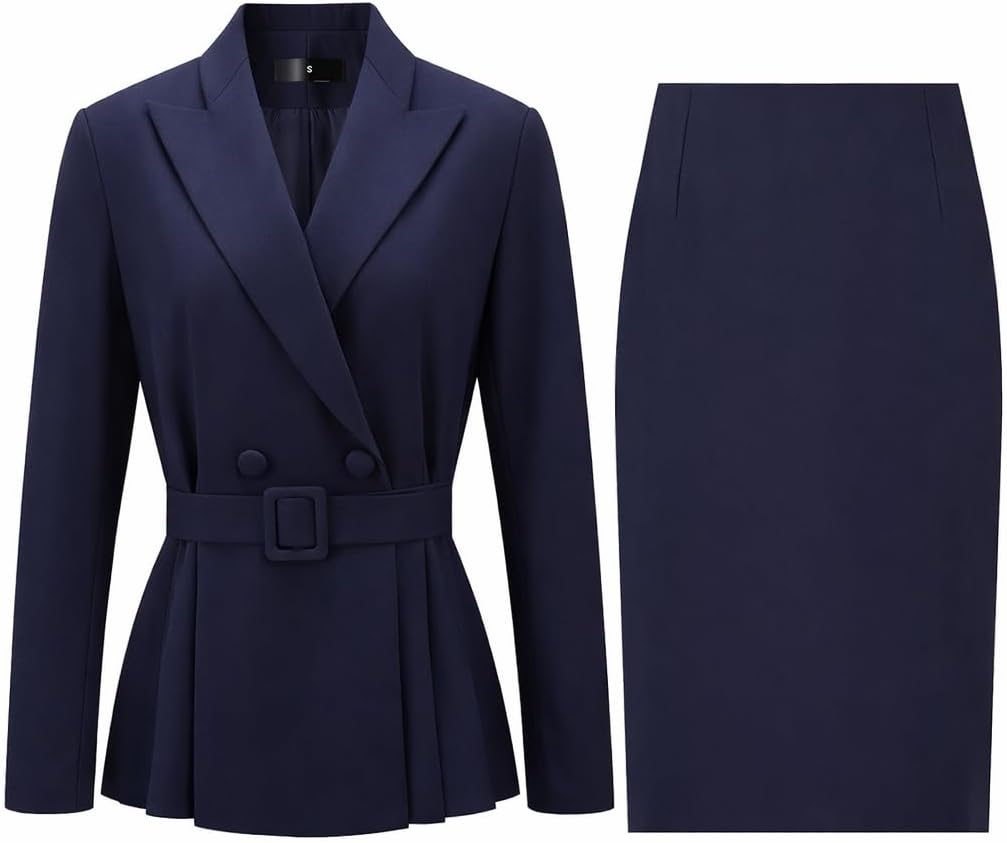 2 Piece Skirt Suit Set for Women Business Casual Outfits Professional Office Work Long Sleeve Peplum Blazer Pencil Skirt Sets