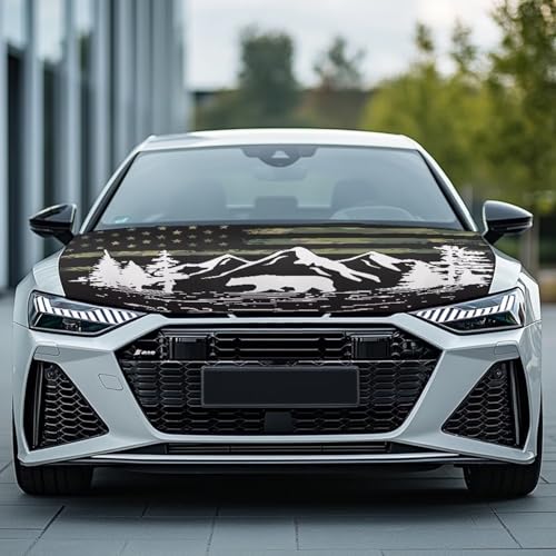Image of Renewold Car Hood Cover Wrap Auto Hood Protector Decoration Outdoor Hood Blanket Exterior Car Accessories Elastic for Family Friend Mountain Bear Print for Spring Summer Fall Winter