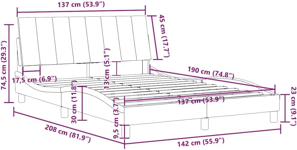 vidaXL Bed Frame with Headboard - Full Velvet Dark Gray Double Bed Base with Foam Cushion and Plywood Slats - Modern Waved Design