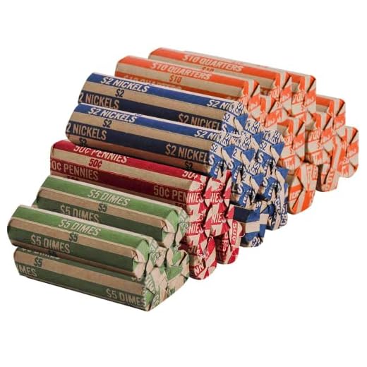 J Mark 400 Neatly-Packed Flat Coin Roll Wrappers Assorted, Made in USA, (Quarters, Dimes, Nickels, Pennies), ABA Striped Kraft Paper Coin Rolls Wrappers, Includes J Mark Deposit Slip