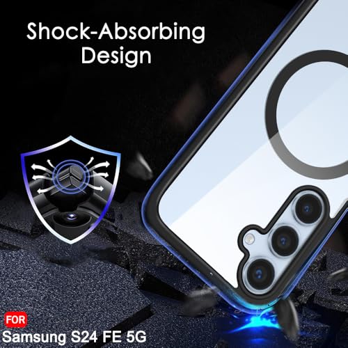 Image of TheGiftKart Hybrid Back Cover Case for Samsung Galaxy S24 FE 5G Compatible with MagSafe | Shockproof Design | Hard Transparent Back Cover Case for Samsung Galaxy S24 FE 5G (PC & TPU, Black Sides)