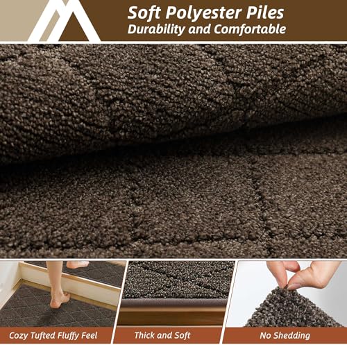 Image of COSY HOMEER Edging Stair Treads Non-Slip Corner Indoor Stair Runners for Wooden Steps,Landing Slip Resistant Stair Rugs Mat for Kids and Dogs,100% Polyester TPE Backing,Brown,30x30 inch