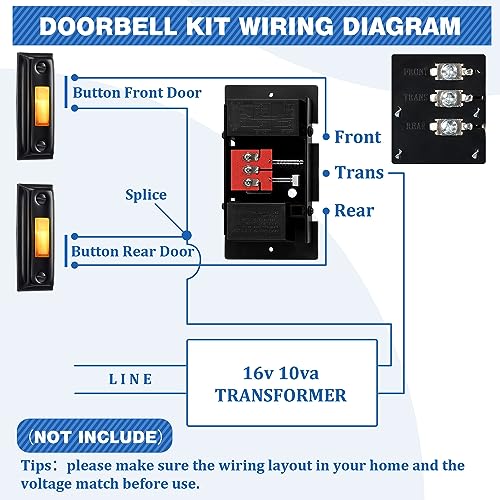 Saillong Wired Door Bell Chime Kit with 16V 10VA Two Note Lighted Metal Doorbell Buttons and Doorbell Chime Cover for Home Wall Inside, Compatible with Most Brand Doorbells, Black(Hill Style) by Saillong - Image 5