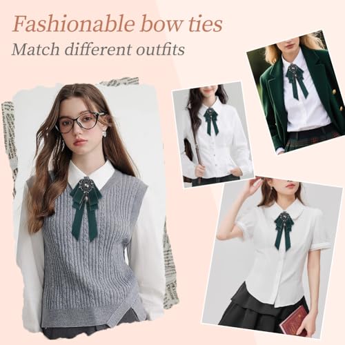 Image of Rhinestone Retro British Style Pre-tied Adjustable Fabric Ribbon Bow Tie for Women Men Uniform Necktie Bownot