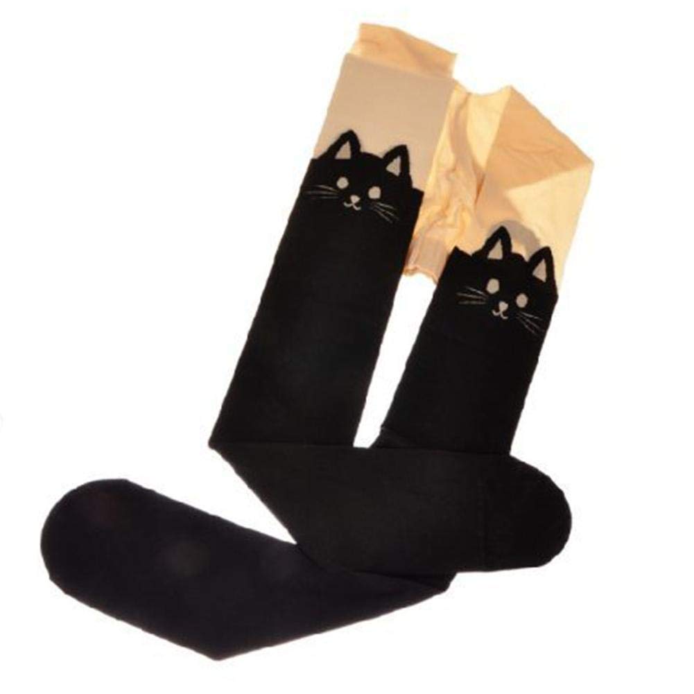 Lankater Girls Black Cute Over Knee Socks Nylon Socks Thigh High Stockings Cat Ear Pattern For