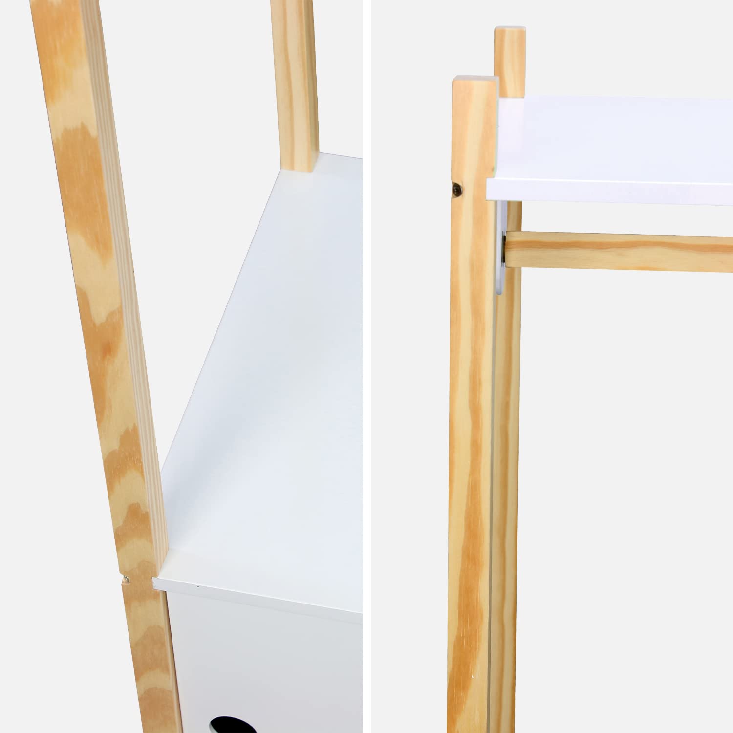 Alice's Home - Penderie pour Enfants - Tobias - Deux Portes coulissantes et Portant Bois Massif en pin Naturel Blanc. 80X40X136.5CM