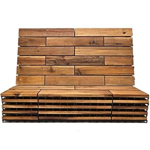 Interlocking Deck Tiles 24 x 12 Long Boards Snap Together Wood Flooring – Acacia Hardwood Outdoor Flooring for Patio – Floor Decking Tile, Waterproof Balcony Flooring 12 Sq Ft (1 Pack (6 Pieces))