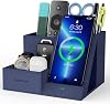 Cargador inalámbrico TopMade con organizador de escritorio y mesa de noche, soporte de cuero para lápices y bolígrafos, estación de carga rápida para mesa de noche, para iPhone, soporte de carga, accesorios de escritorio para oficina, regalos para hombres (azul) 2