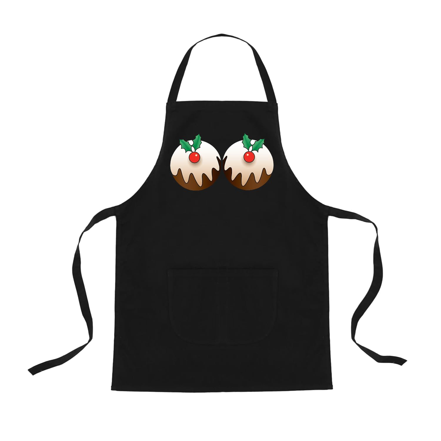 Iconic Aprons Christmas Pudding Boobs Apron, Polyester-Cotton, 90 x 69 x 0.1 cm
