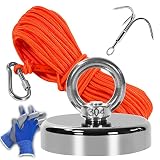 Fishing Magnets 700 LBS Pulling-Includes Grappling Hook, Heavy Duty 64FT Rope, Gloves & Locking Cara