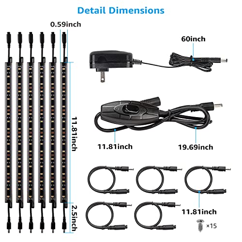 Torchstar Led Safe Lighting Kit, (6) 12 Inch Linkable Light Bars + Rocker Switch + Ul Power Adapter, 900Lm, Input 100-240V, For Under Cabinet Gun Safe Locker Closet Showcase, 3000K Warm White #TOP5