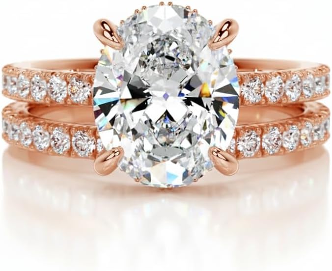 1.58 carat(ctw) Oval-Cut 925 Sterling Silver/10K/14K/18K Real Gold Lab-Grown Diamond/Moissanite Custom Wedding Engagement Ring Set (D Color, VVS Clarity) Wedding Ring Set for Women