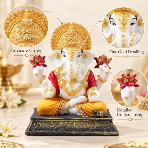 Image of ARMONIA Premium Marble Dust Lord Ganesha Idol for Home Decor - 6 Inch Handmade Ganesh Murti,Vinayak Ganpati Statue for Mandir, Office Desk |Best Spiritual Gift for Wedding & Housewarming