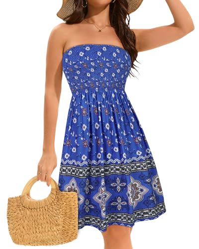Image of elescat Summer Dresses for Women 2026 Strapless Casual Beach Cover Ups Tube Top Sundress