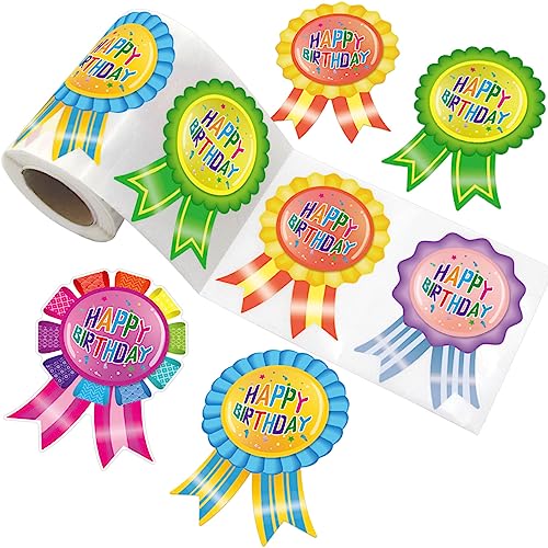 WorldBazaar Birthday Badge Stickers for Kids Happy Birthday Stickers Classroom Gift 200 Pcs Colorful Sticker Roll Candy Color Party Favors School Supplies