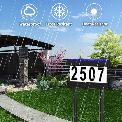 IVWVI Double Side Solar Address Numbers, Lighted House Numbers for Outside, Waterproof RGBW Color Changing Remote Control, Led Illuminated Solar Address Sign with Stakes for Garden Street Home Yard - Thumbnail 6