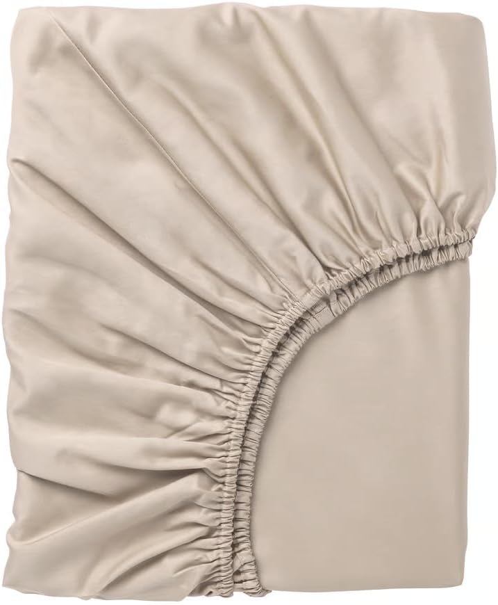 Fitted Sheet King – Light Beige Sateen Weave, 310 Thread Count, Cotton Lyocell Blend, Deep Pocket Up to 15 Inches, Silky Cooling Bed Sheet for Hotels or Home, 80 x 76 Inches