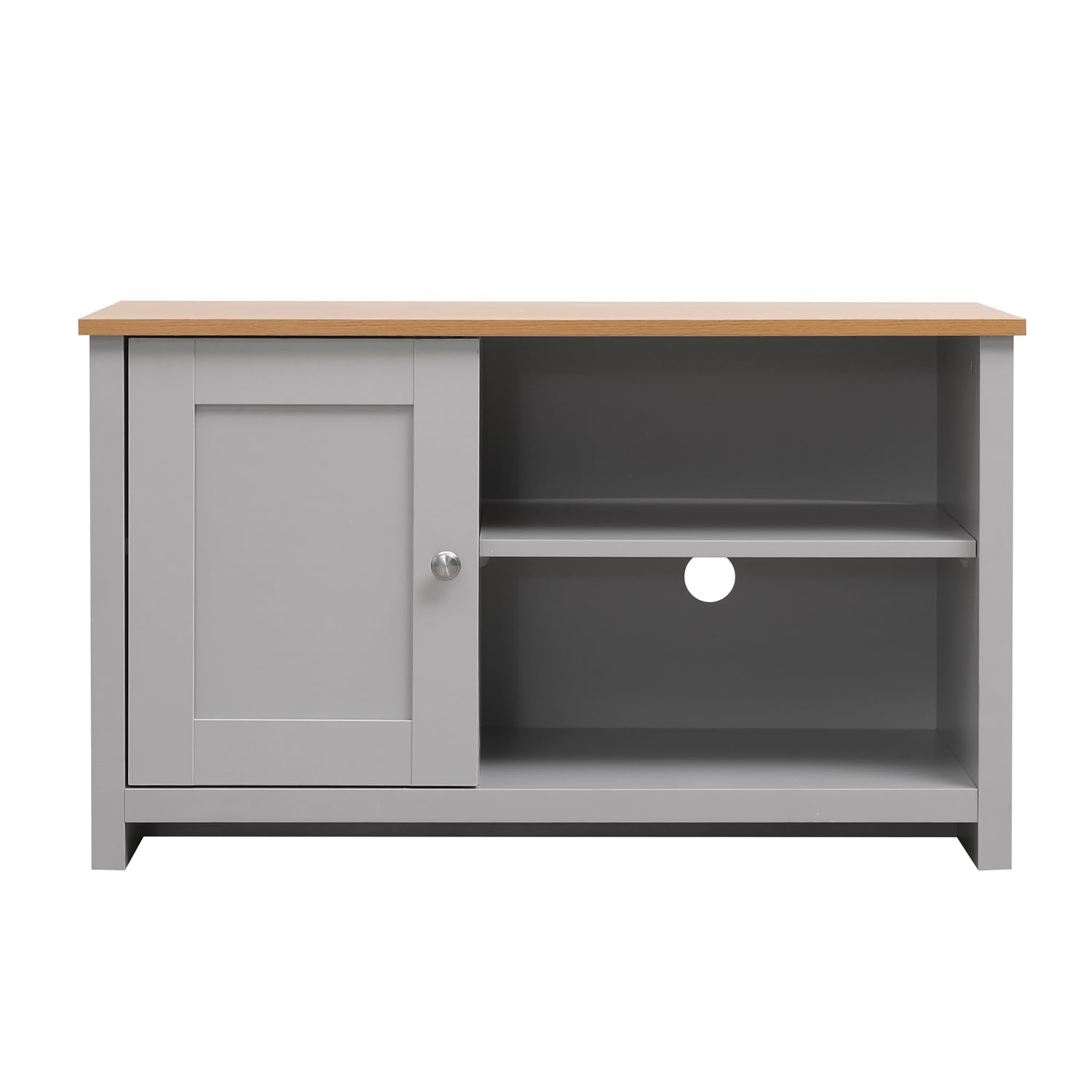 Wooden TV Cabinet Cupboard Entertainment Unit TV Stand with Storage Shelves and 1 Door for Living Room,W85×D39×H50cm (grey and oak)