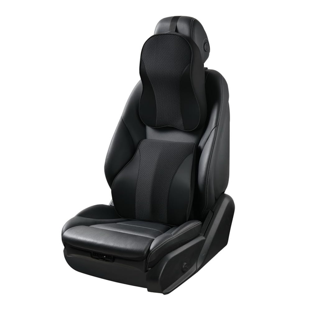 ZLOHPAE Memory Foam car Neck Pillow and Lumbar Support Pillow Set Breathable Removable Cover ergonomically Designed to Ease Neck and Back Pain (Black)