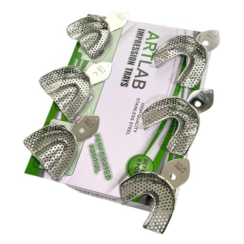 Denture Impression Trays, Upper & Lower, Perforated, Non-Perforated, Autoclave-Safe Reusable German Stainless Steel Dental Tools (6PK-Perforated (S+M+L))