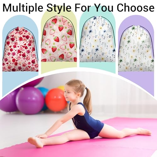 Image of Strawberry Gymnastics Grip Bag Small Flowers Print Drawstring Storage Pouch Bag