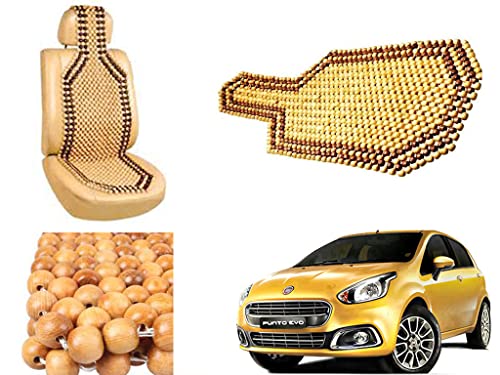 Image of Car Bead Seat Wooden Beads Cushion Cover Pad for Fiat Punto Evo, Acupressure Sitting Seat Cover | Cream Color - Pack of 1