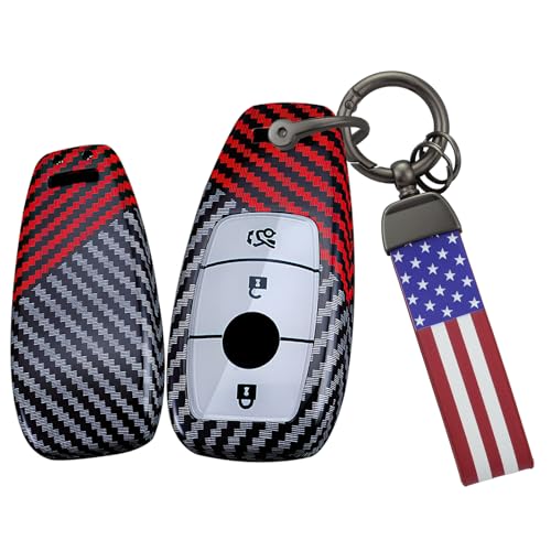 Coque de clé de voiture Benz à 3 boutons rouge avec porte-clés